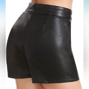 NWT Womens Casual Wide Leg Shorts High Waisted Faux Leather Shorts-XL